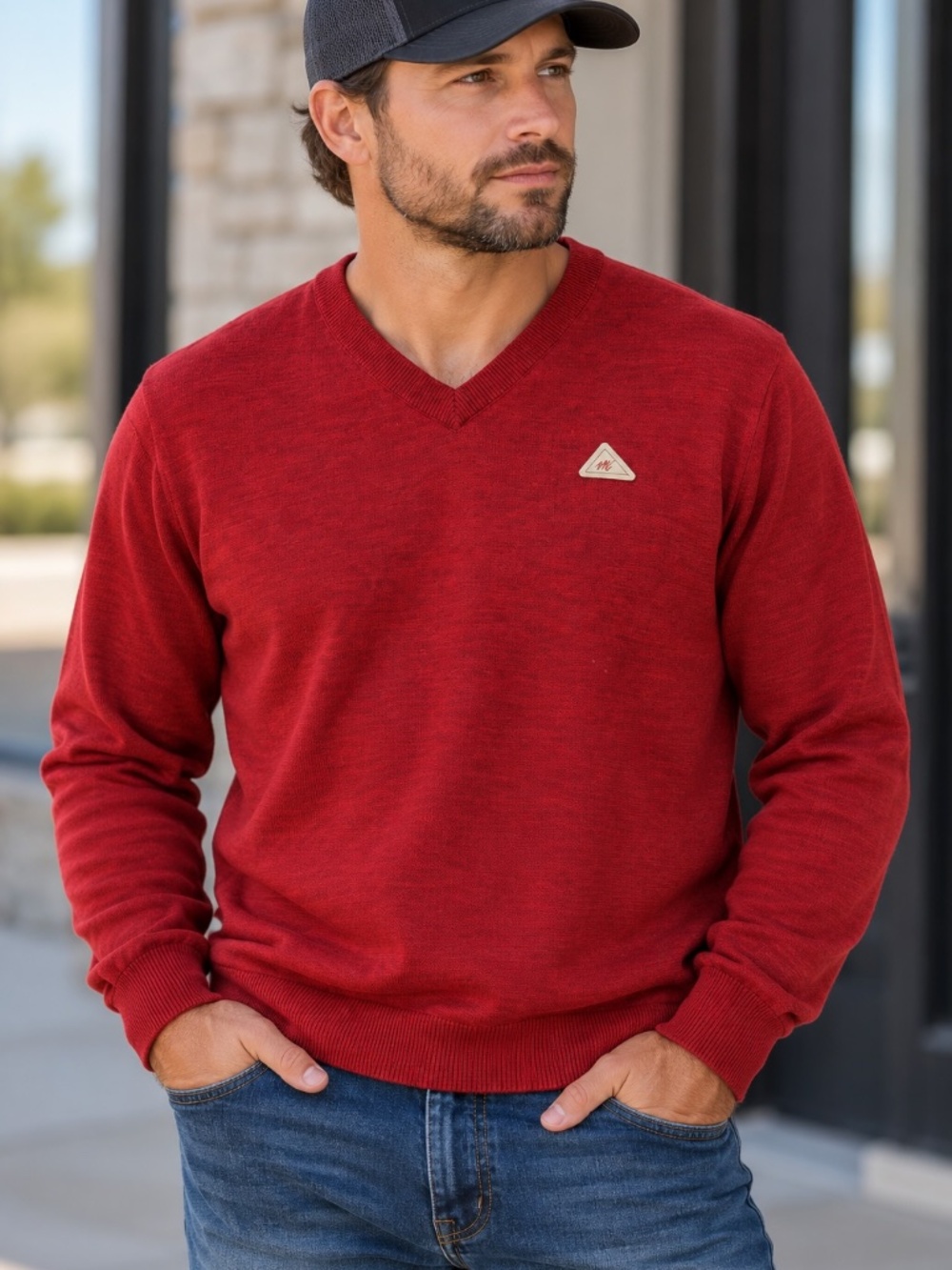 Monte Carlo V-Neck Sweater Mens Size 40 (L) Red 100% Wool Soft Academia